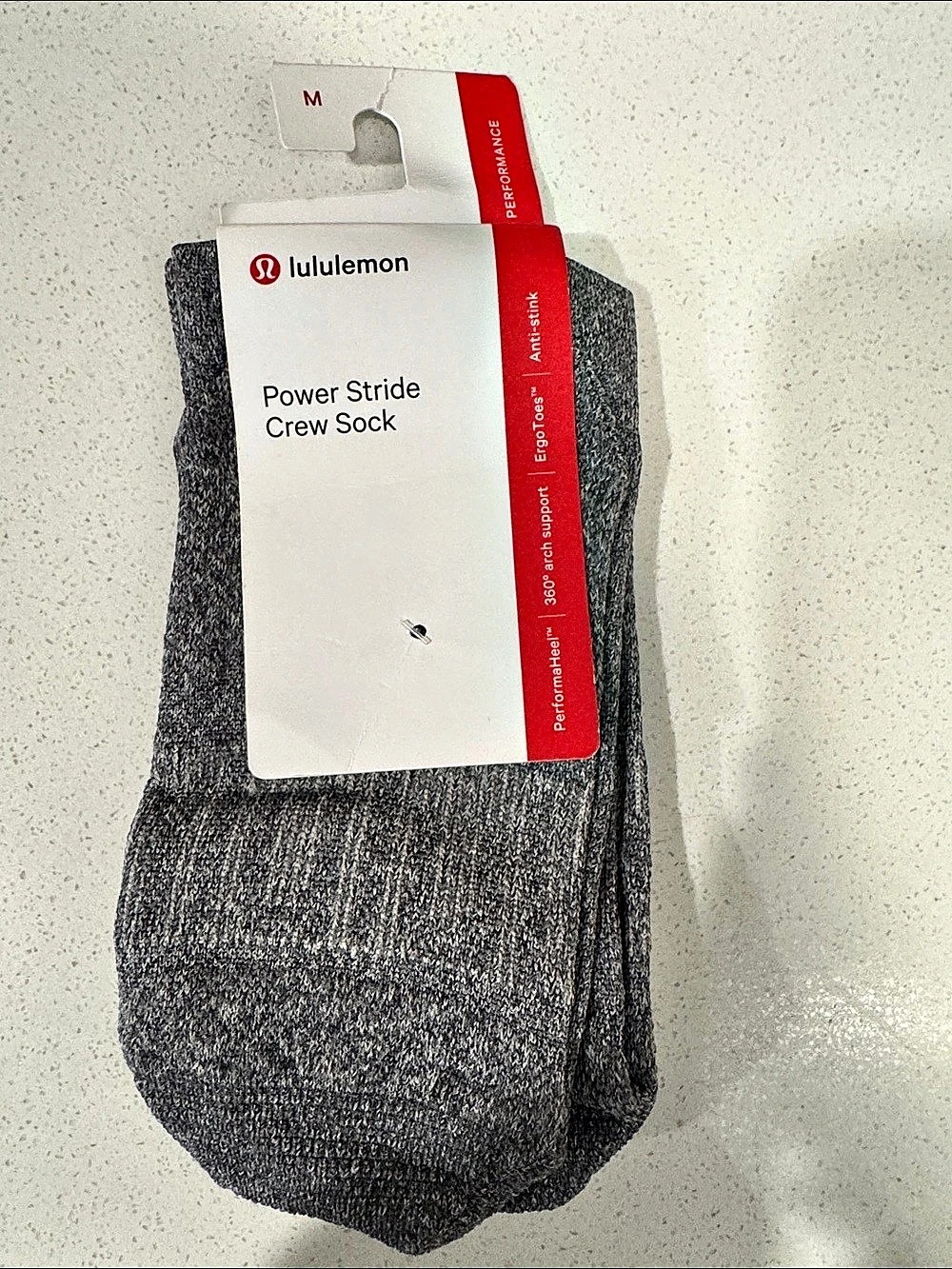 lululemon Power Stride Crew Sock Gray Medium NWT